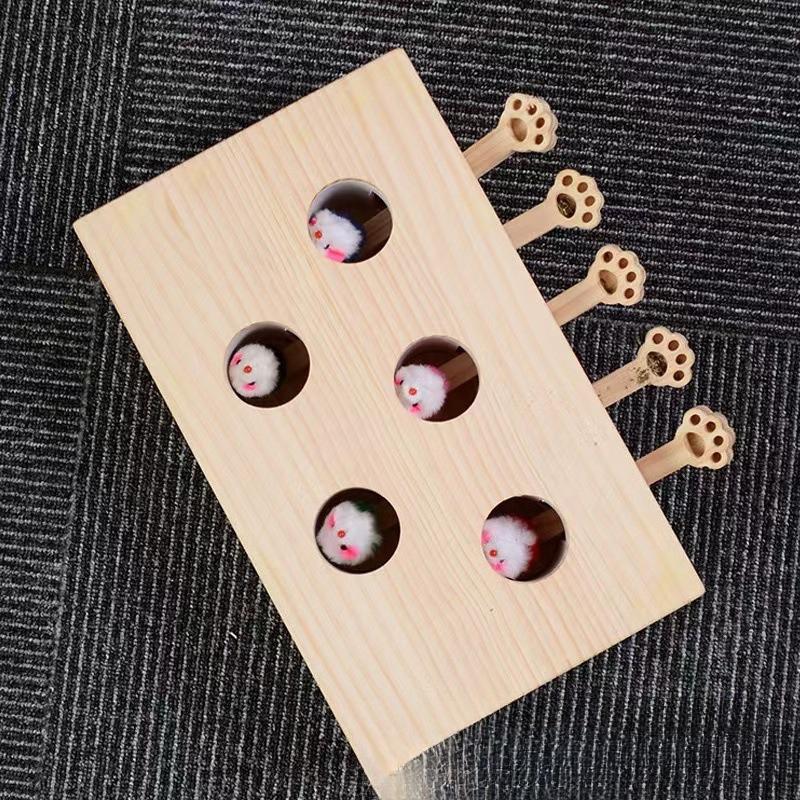 Solid Wood Cat Toy Self-hi Boredom Relief Artifact Mouse Doll Whack-a-mole Cat Stick Simulation Plush Toy Products