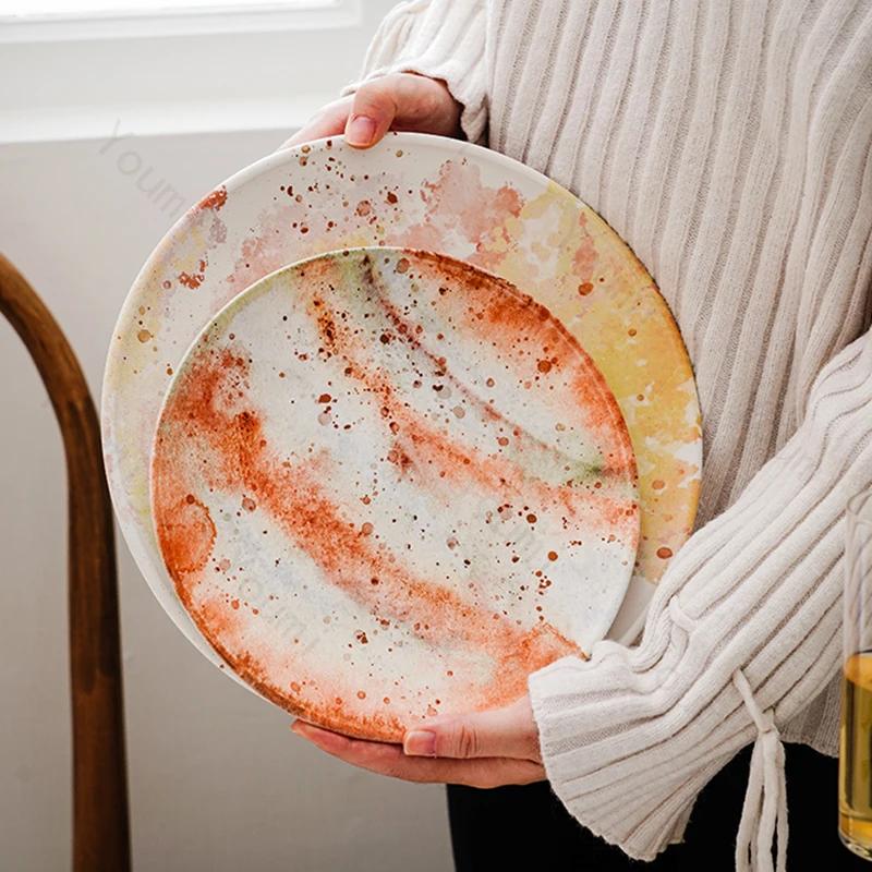 Стиль легкой роскоши Цветные керамические тарелки Ресторан Десерты Салатная тарелка Тарелка для вкусных блюд Креативная бытовая посуда