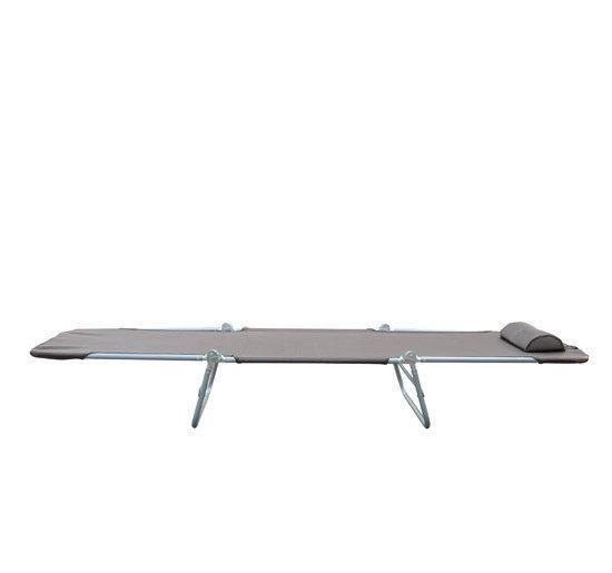 Folding Sun Lounger, Texteline Reclining Sun Bed with 5 Position Adjustable Backrest, Headrest, Coffee