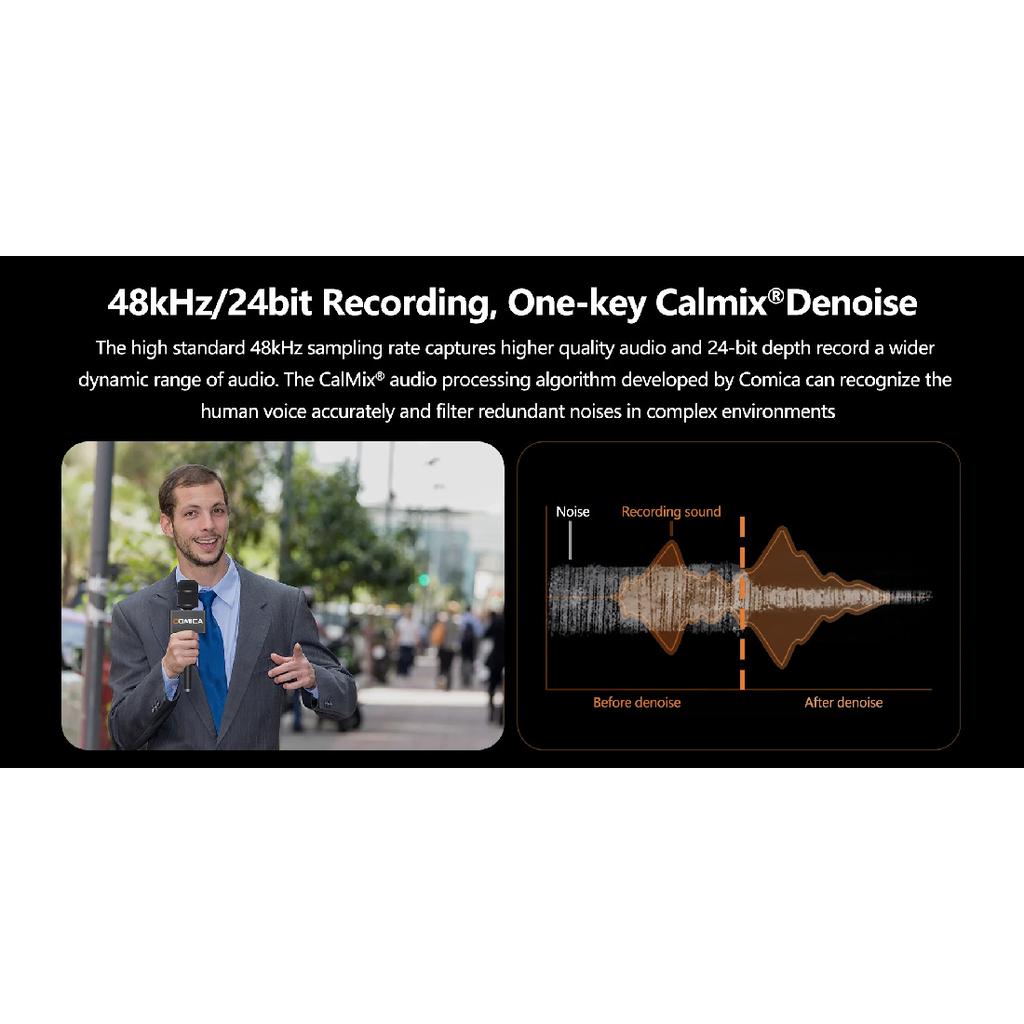 COMICA Revo S Cardioid Wireless Interview Microphone for Smartphone 48kHz/24bit Noise Reduction Outdoor Interview Microphone