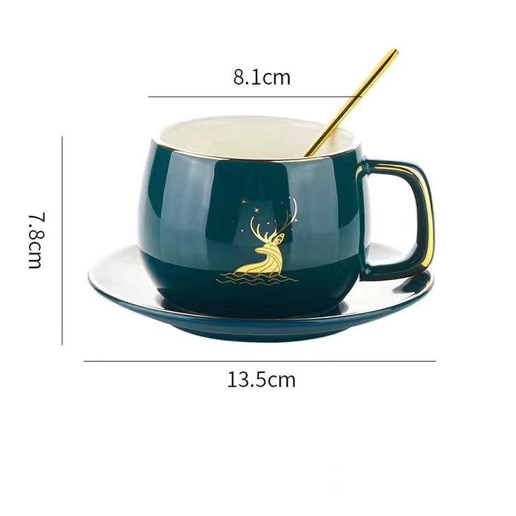 Кофейная чашка и тарелка с золотой росписью в скандинавском стиле, набор из двух предметов, керамическая чашка с оленем, чашка для воды, чашка для послеобеденного чая, молока