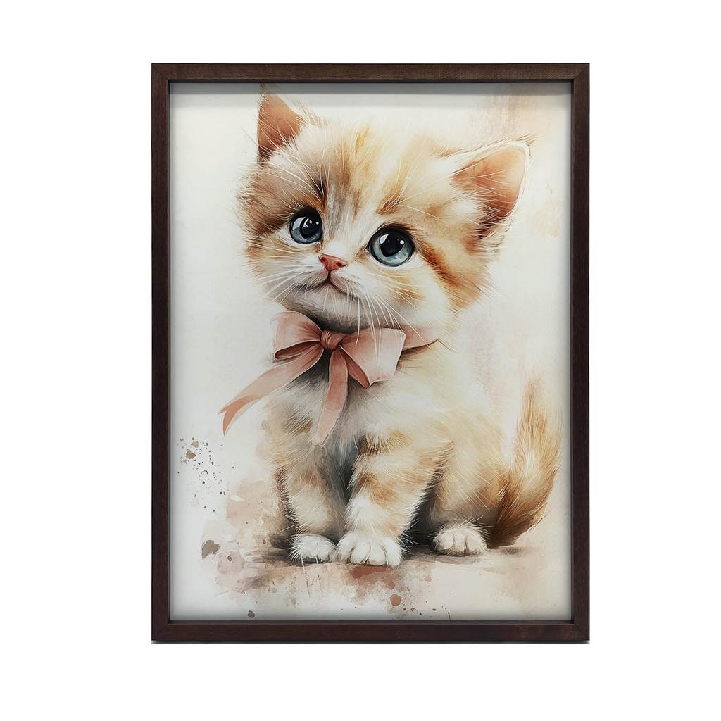 Uroczy Kotek Z Różową Kokardą Uroczy Kotek Z Różową Kokardą, 70X100 Cm, Rama Drewniana Ciemny Brąz, Papier Matowy 230 Gsm