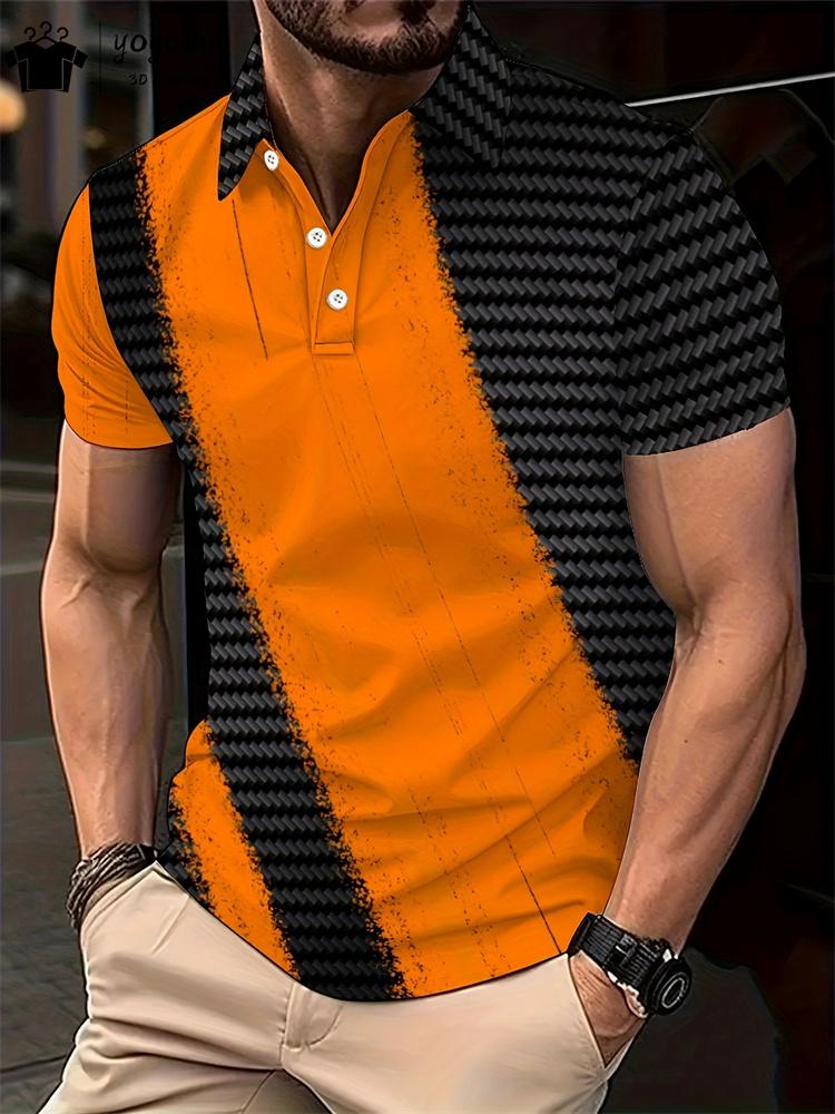 Простой узор с принтом Классическая мода Мужская одежда Мужская футболка с коротким рукавом Полосатый принт Мужские рубашки поло Уличное мужское поло