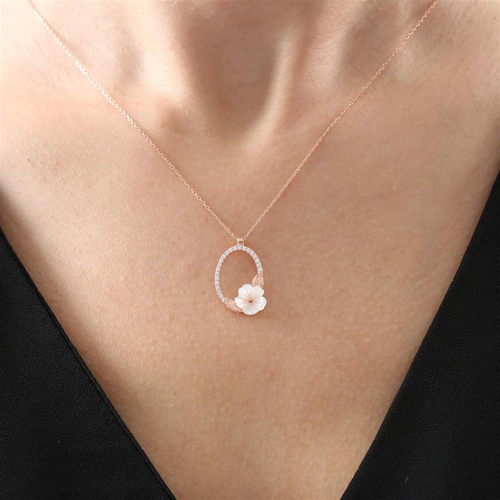 Magnolia Flower Rose Color Flowers Silver Necklace