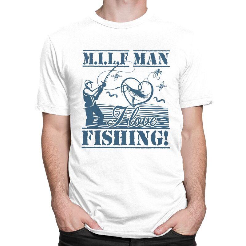 Модные Мужские Футболки с Короткой Рукавой, Дизайн 'Milf Man I Love Fishing', Рыбак, Подарок Рыбаку, Уличная Одежда, Приталенные Футболки