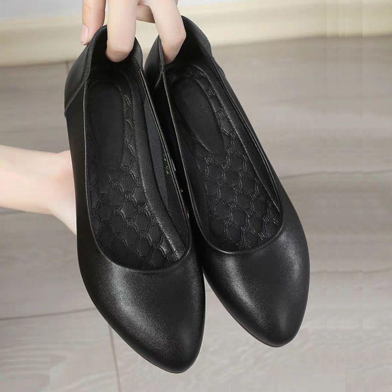 Рабочая обувь женская черная обувь для собеседования деловая обувь на плоской подошве нескользящая кожаная обувь для работы одинарные туфли