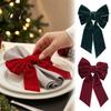 Christmas Table Decor 6Pcs Velvet Bow Napkin Rings Fabric Holders Red Elastic Bands for Dinner Green Rings Holiday Party Reusable Parties