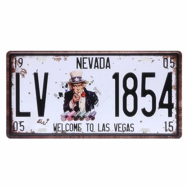 NEVADA-Welcome To LAS VEGAS Vintage Car Plate, Metal Signs, Garage Coffee Shop, Store Bar, Home Decoration, Italy London Plaque