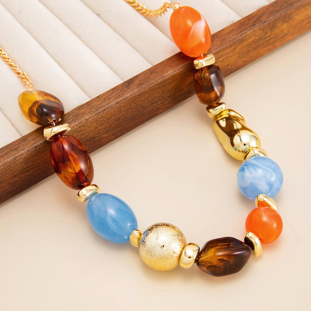 SHIXIN New Bohemian Colored Resin Beaded Beaded Chokers Necklaces for Women Vintage Elegant Adjustable Clavicle Chain Jewelry