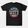 Men Black Print T-shirt Harris Walz Vice President VP Harris Retro Button Red White Blue Stars No-Cut Transfer Paper Print Cotton Tshirt