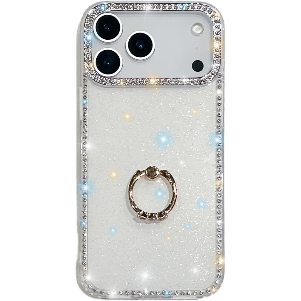 For Apple 17Air Glitter Diamond Phone Case for Apple 16E Ring Stand 15ProMax Glitter Powder Protective Case