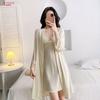 New acetic acid suspender nightdress two-piece lace pure desire wind backless loungewear women's spring and autumn sexy pajamas long sleeves