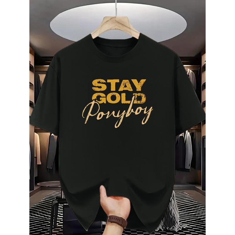 Европейский размер Футболка с коротким рукавом с принтом "Stay Golden Ponyboy" - Иконический дизайн Понибоя Кертиса для фанатов, Повседневная летняя футболка с круглым вырезом