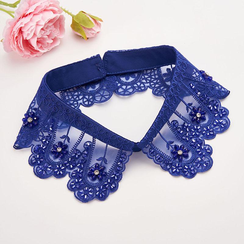 New Beading Lace Fake Collar Neckline Women White Lapel False Collars Woman Embroidery Removable Detachable Collar Tie Faux Col