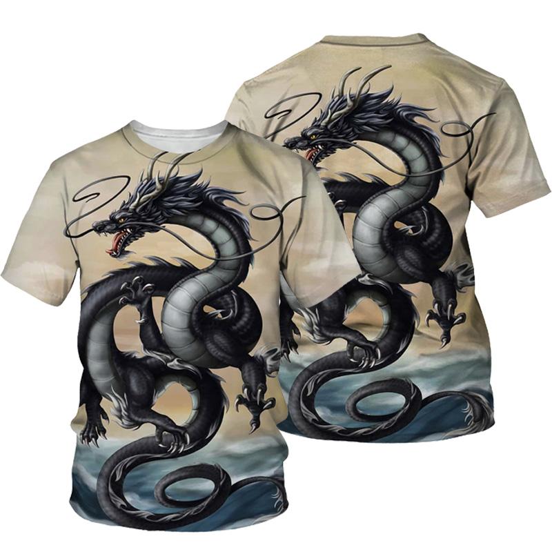 Vintage Men's T-Shirt 3D Print Dragon Pattern T Shirt Casual Short-Sleeved Top Summer Breathable Fitness Apparel Men Clothing