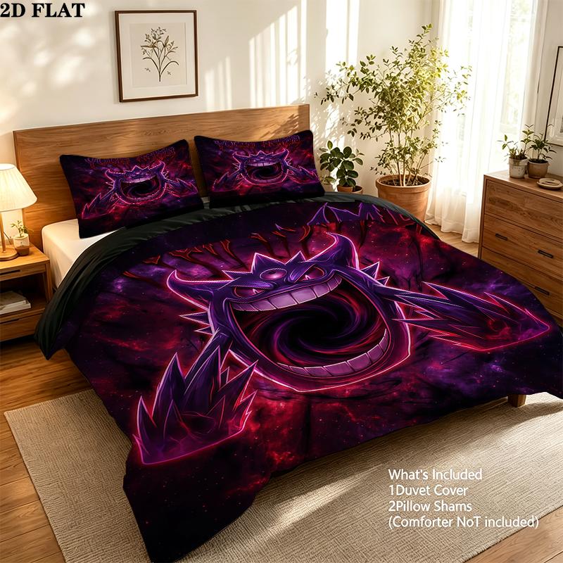 Custom Name,Gengar Pattern Bedding Home Decoration Birthday Gift ( 1 duvet cover + 2 pillowcase, without core),fan merchandise.