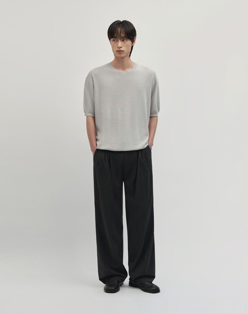 WORK ON BODY OFF Cool Bamboo Semi-Overfit Round Neck Short Sleeve Knit [Gray]