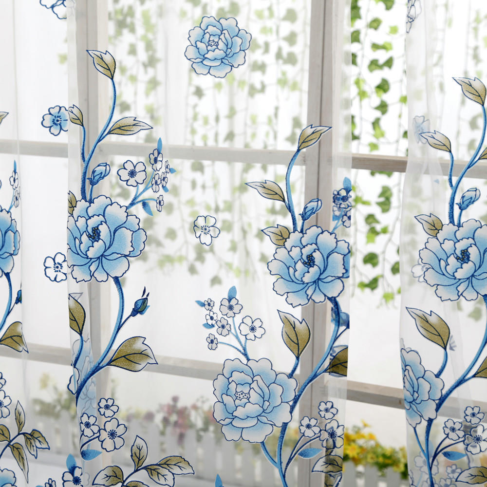 Прозрачная занавеска с пионом, тюль, оконная вуаль, драпировка, подзор из 1 панели, ткань