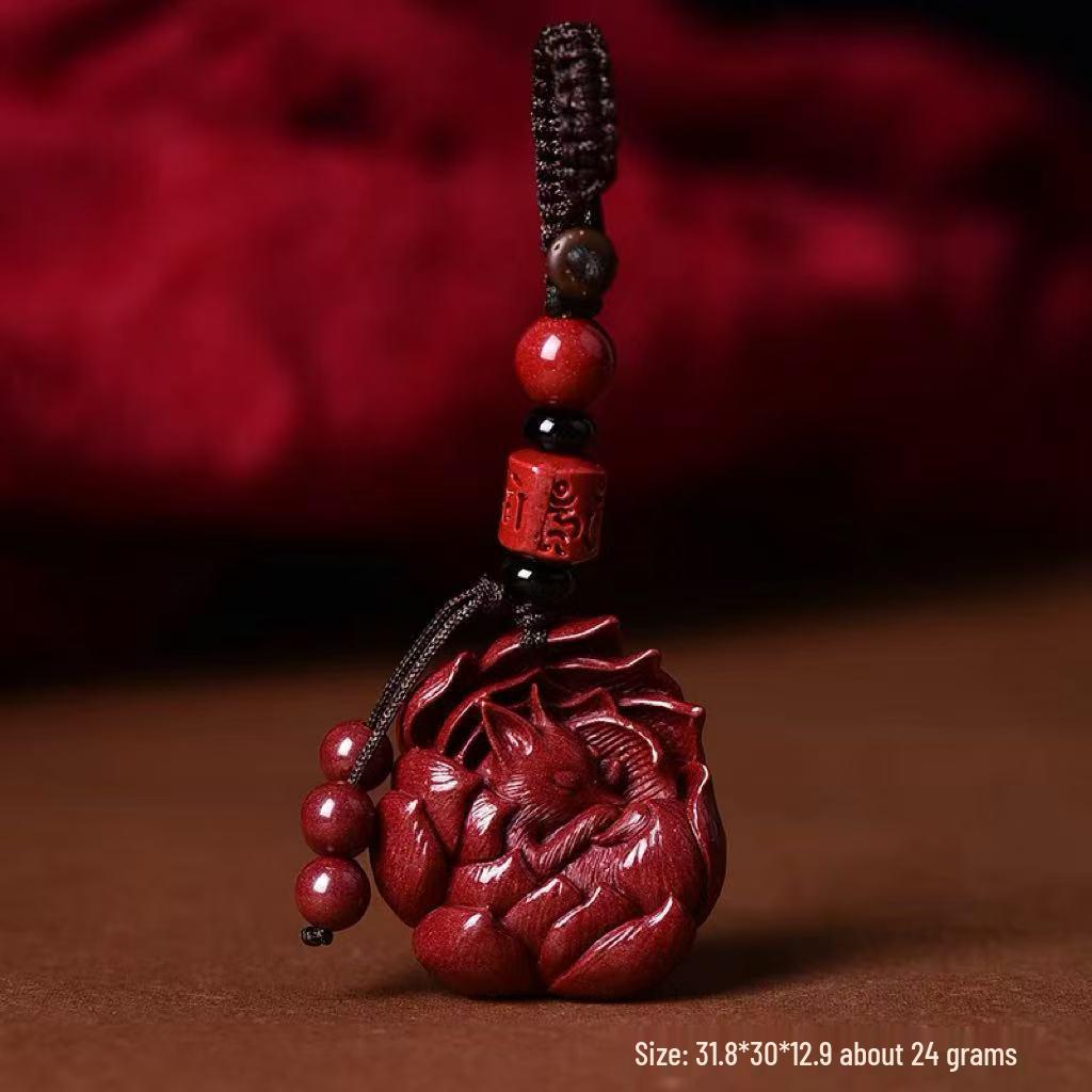 Кулон-ожерелье и брелок-шарм из циннабара, красной цинчжоуской глины, с изображением девятихвостой лисы