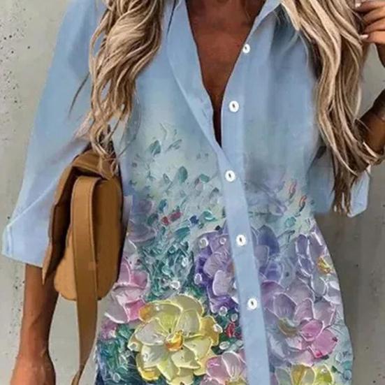 Женская рубашка с принтом бабочки и отложным воротником, однобортный художественный весенний топ для повседневной носки