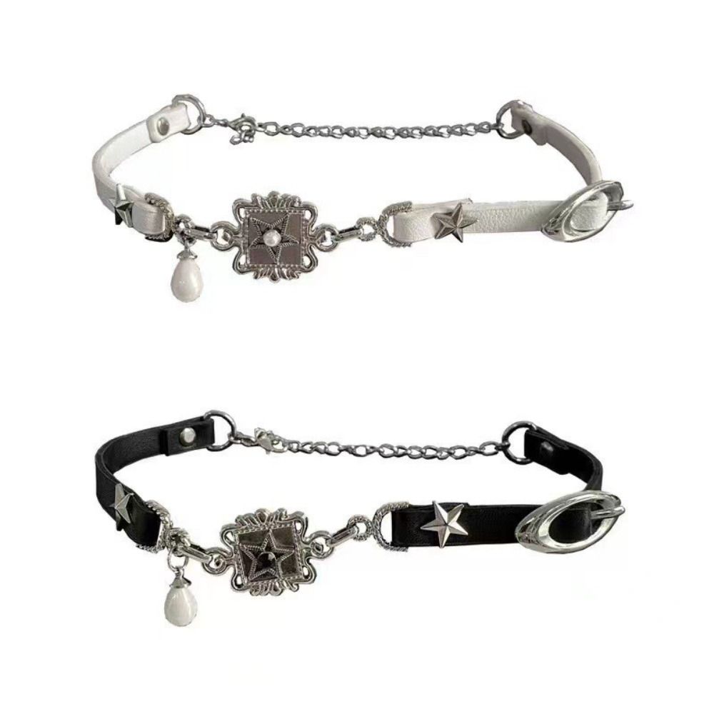 Metal Y2K Star Choker Exaggerate Buckle Pearl Pendant Necklace Collarbone Chain Women Daily