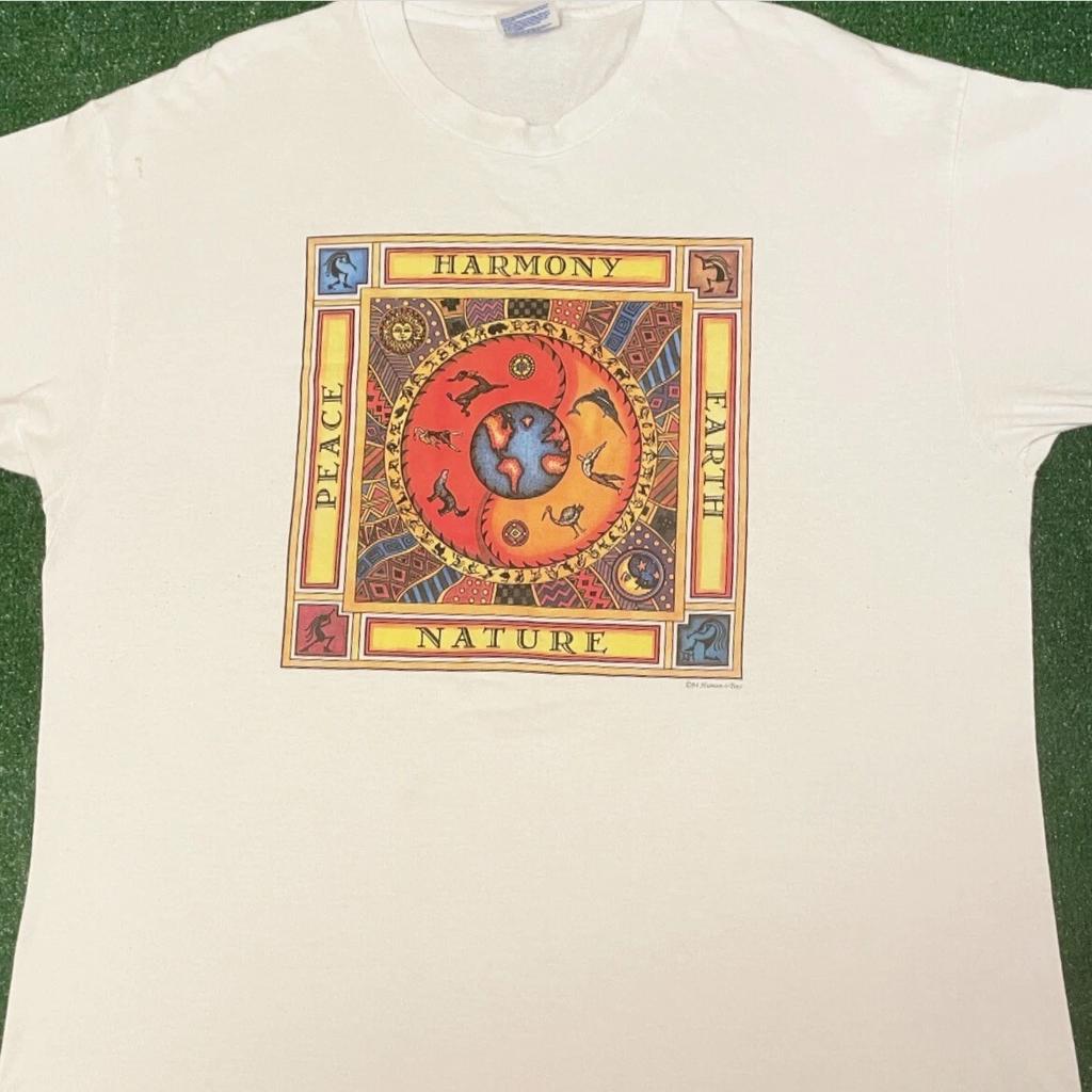 Vintage 90s Harmony Peace Nature Earth Human I Tees 1994 VTG Shirt Mens Size XL