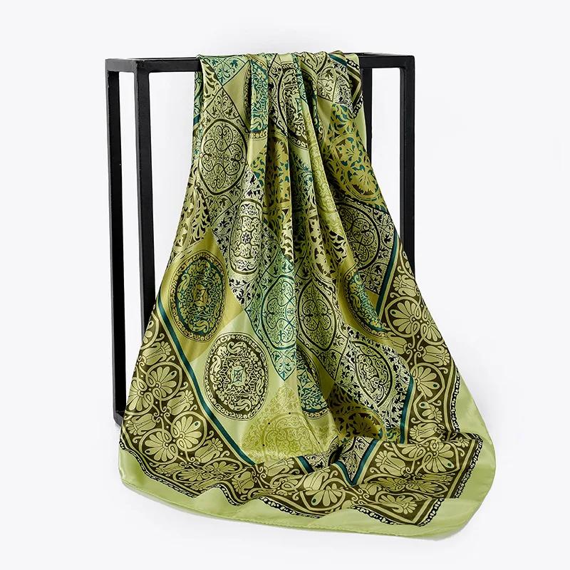 90cm Square Shawls Women Hijab Scarf For Hair Fashion Print Kerchief Neck Scarves Female Silk Satin Bag Scarfs For Ladies Banada