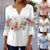 2024 Cross-Border Spring/Summer Women's Floral V-Neck Pleated Button T-Shirt