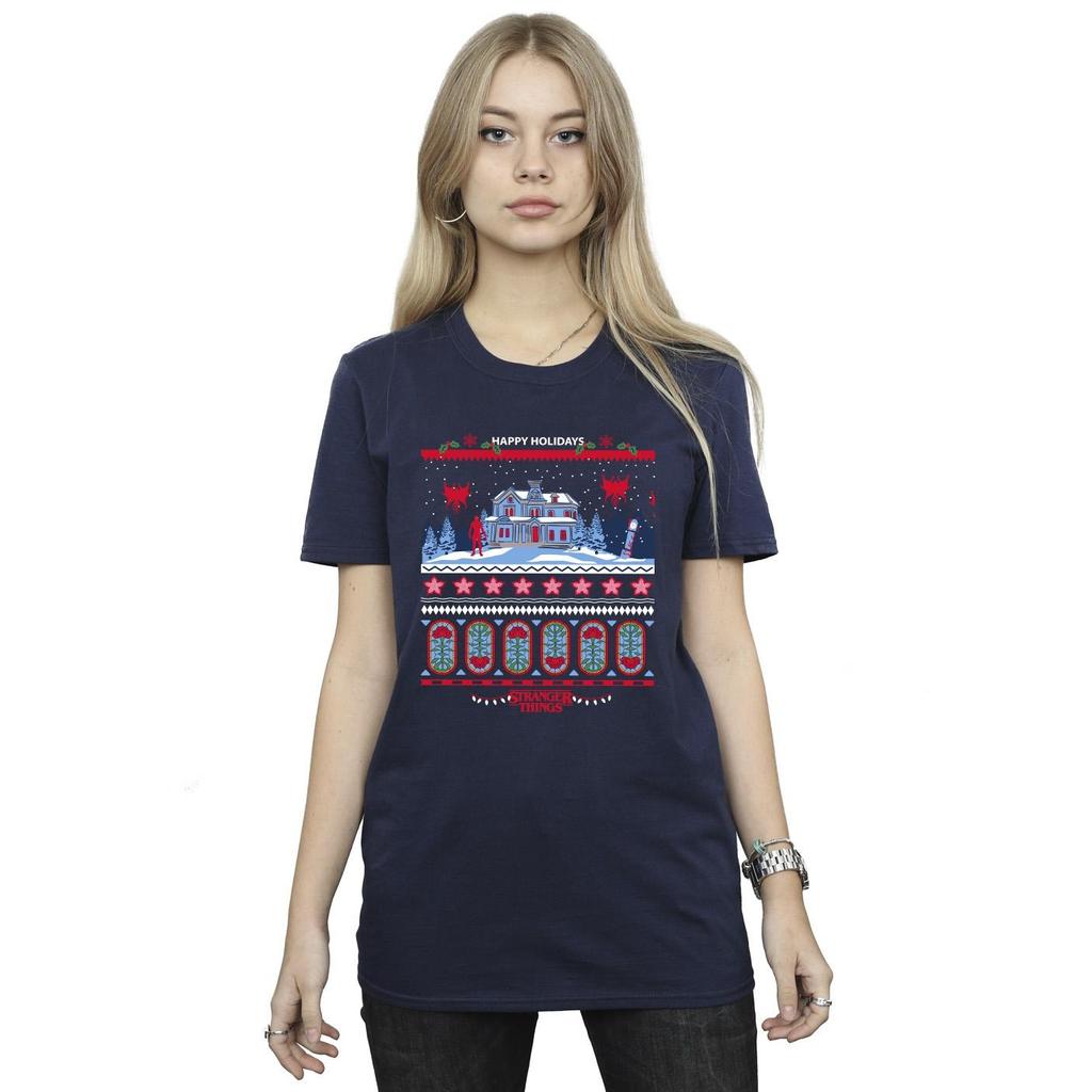 Netflix Womens/Ladies Stranger Things Fair Isle Cotton Boyfriend T-Shirt