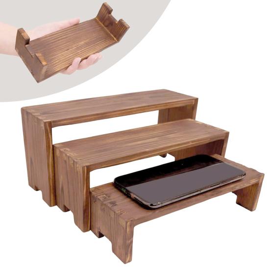 3-Piece Display Stand Wood Risers Rustic Display Risers Combination Type Display Stand