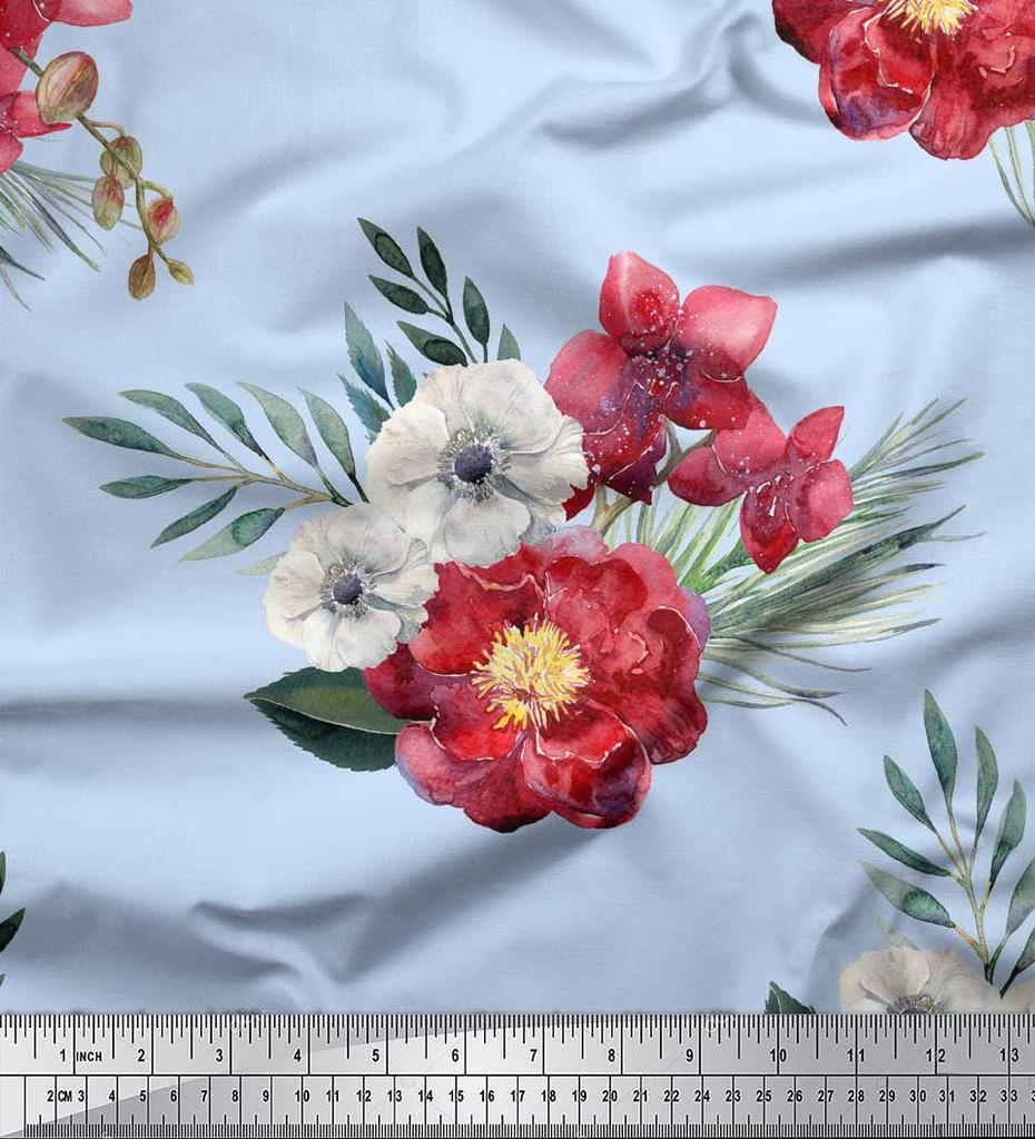 Soimoi Черная полиэфирная креповая ткань с цветочным принтом пионов и анемонов 1 ярд 42 дюйма