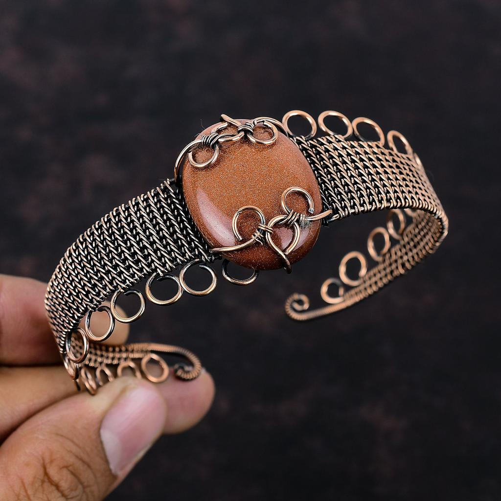 Sun Sitara Bangle Copper Wire Wrapped Cuff Bracelet Handmade Copper Jewelry Gemstone Adjustable Bangle Wire Wrapped Jewelry Gift For Mother