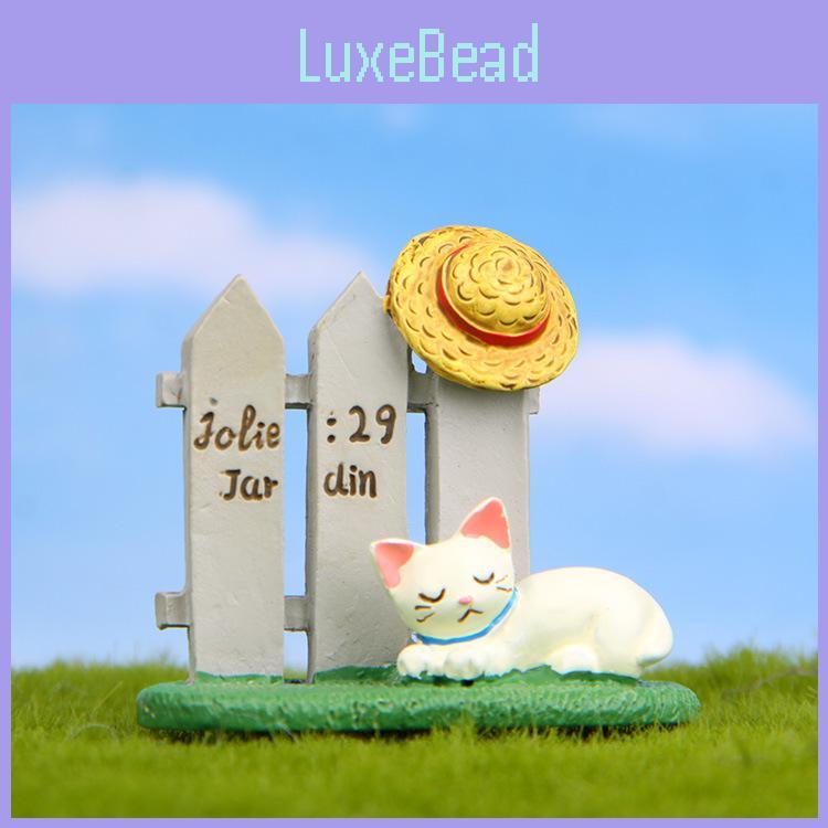 Cat Fence Resin And Hat With Moss Grass Decor For Photo Shoots Giving Gift
