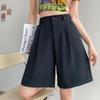 Женские летние шорты с высокой талией, черные, А-силуэта, с широкими штанинами