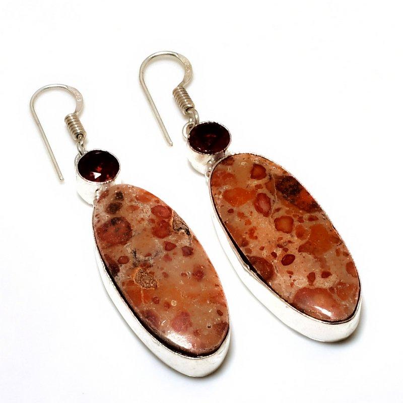 Asteroid Jasper Garnet Gemstone 925 Silver Plated Jewelry Earring 2.27"