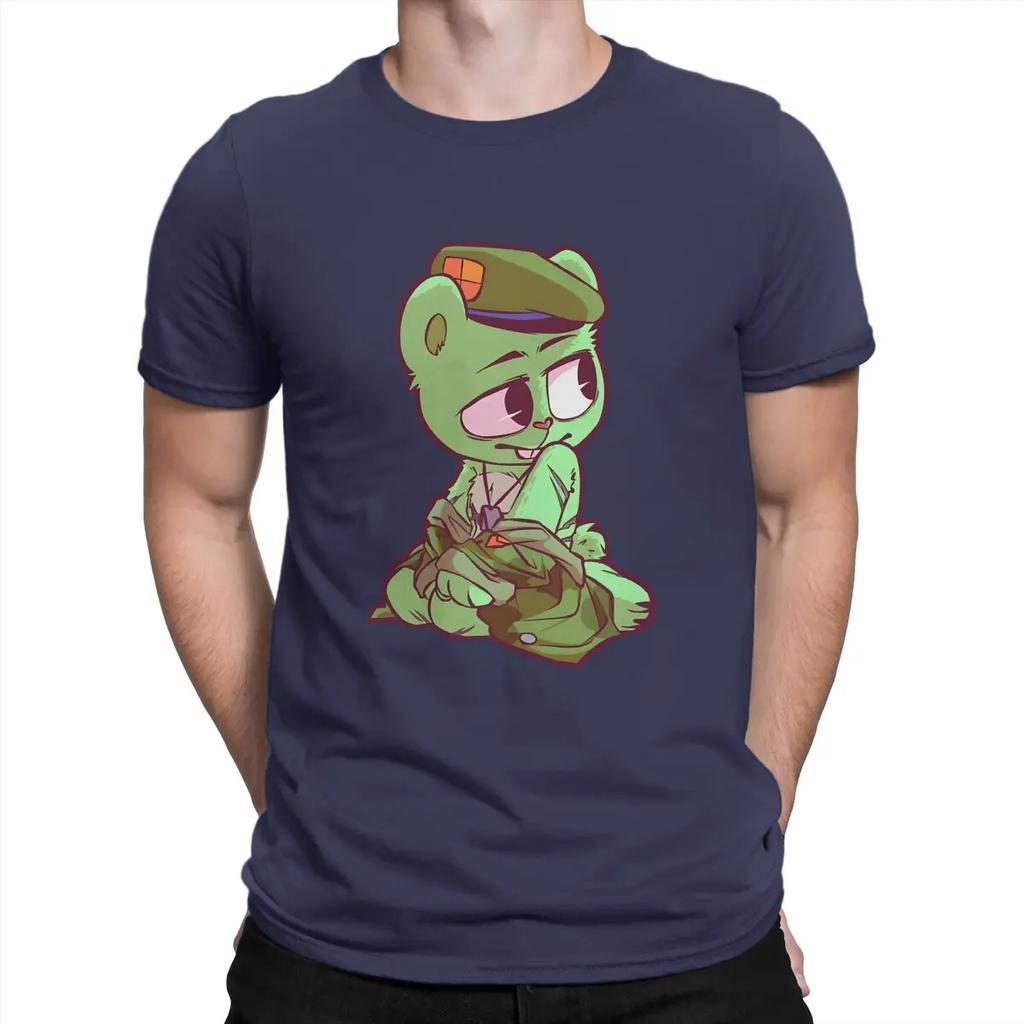 Kawaii Men T Shirts Happy Tree Friends Novelty Tee Shirt Short Sleeve Crewneck T-Shirts Cotton Printed Clothes