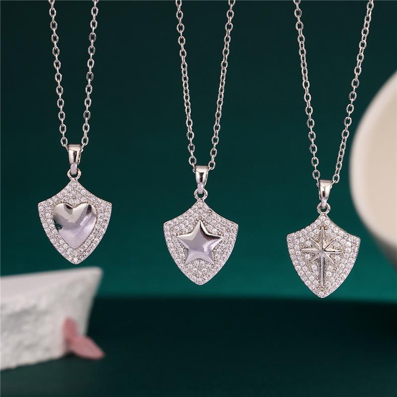 High Grade Shield Zircon Pendant Necklace Stainless Steel Chain Fashion Geometric Choker Jewelry Party Gifts For Women Girls