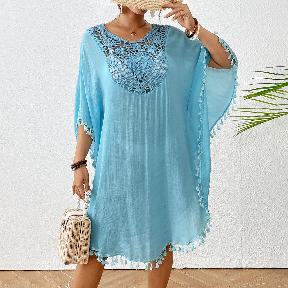 Женские модные летние весенние однотонные пляжные платья с круглым вырезом и рукавами 1/2, наки и парео