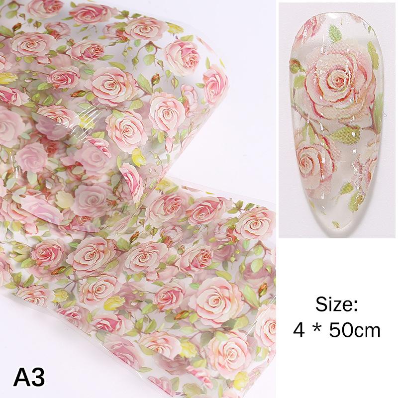 1Pcs 100cm Flower Rose Nail Transfer Foils Sticker Paper Floral Nail Wraps Tulip Nail Art Stickers Decals Nail Art Decorations