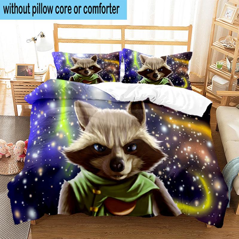 Galactic Raccoon Hero 3pcs Bedding,Including 1pc Duvet Cover And 2pcs Pillowcases Perfect for Christmas,Ideal for Bedroom, Dormitory