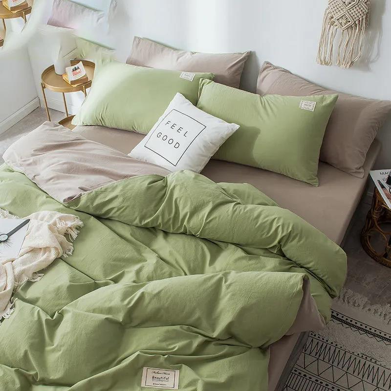 Современный простой комплект постельного белья из чистого хлопка, однотонная однотонная двуспальная кровать из четырех частей