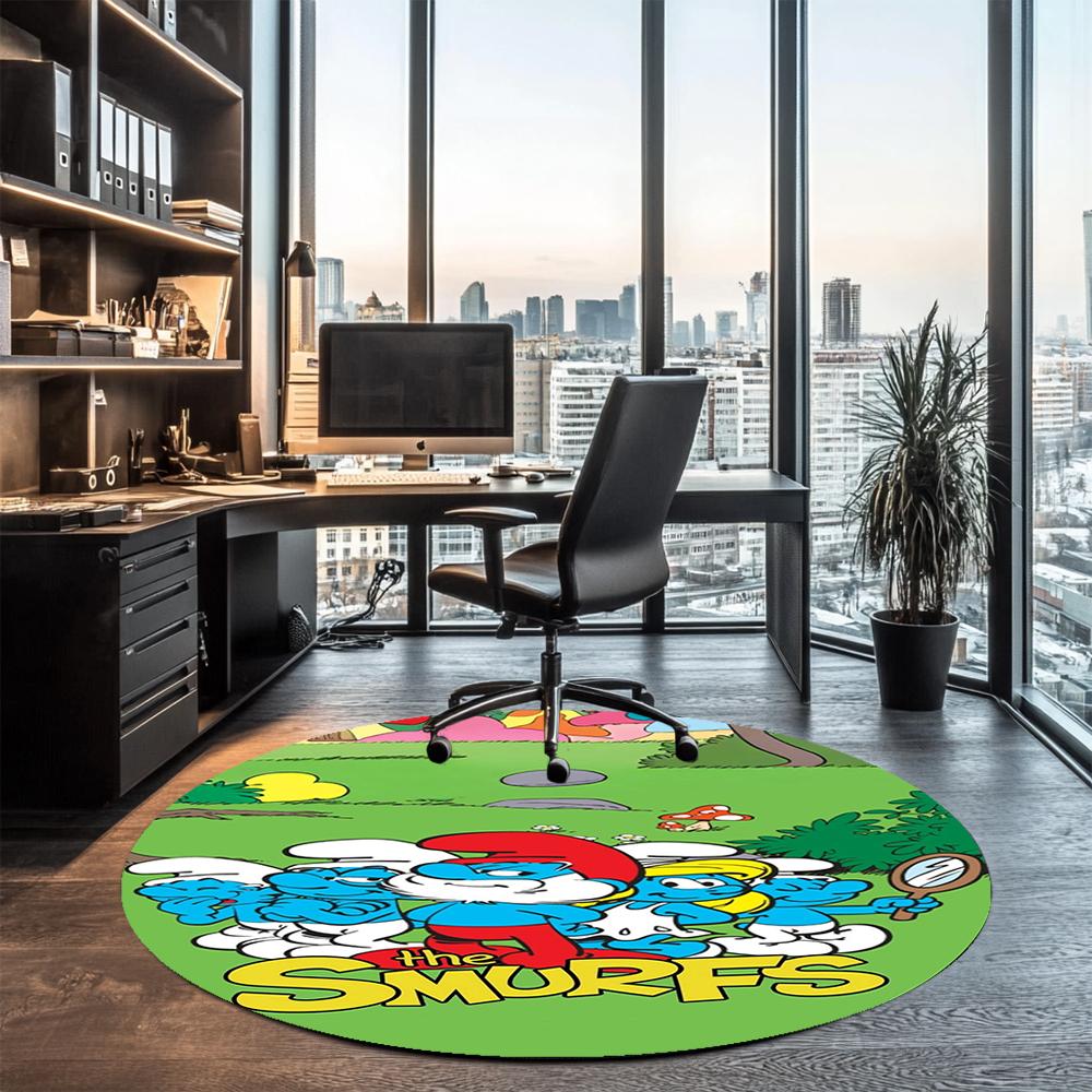 The Smurfs Printed Round Rug Carpet Chair Rug Area Rug Entryway Doormats,for Office Chair Living Room Bedroom Kitchen Room.