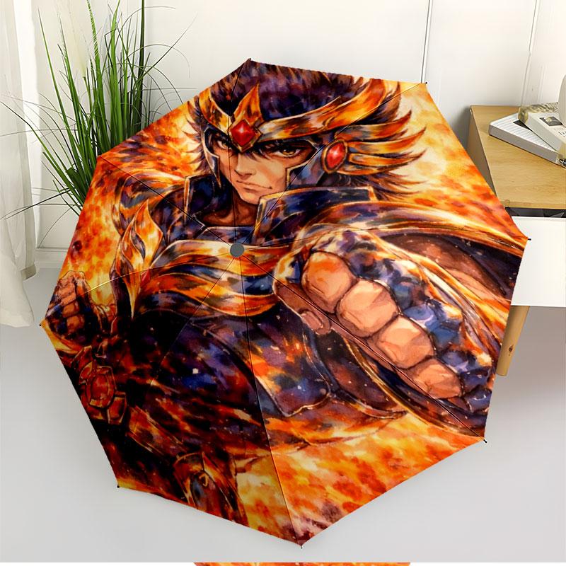 Saint Seiya Print Automatic Open Close Umbrella, Portable Foldable Umbrella, for Outdoor Commute Camping Trip, Ideal Birthday Gift