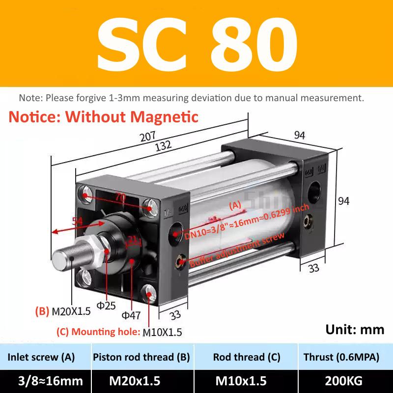SC Standard Air Cylinder SC32/40/50/63mm Bore Small With Magnetic Pneumatic Cylinder Piston 25/50/75/100/150/200/250mm Stroke