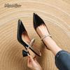 Fashion Elegant Pointed Toe Ankle Strap Women's Sandals Fashion High Heels PU Leather Black Silver Shoes for Women Tacones De Mujer