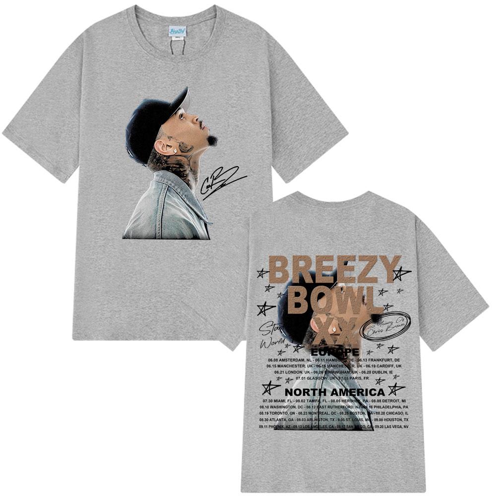 Rapper Chris Brown Breezy Bowl XX Tour 2025 Tshirt Unisex Women Fashion Hip Hop T Shirt Cotton Casual Oversized Tshirts Streetwear
