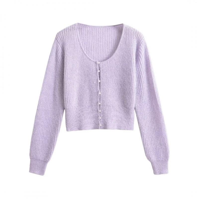 Soft Knit Cardigan Women U-Neck Short Cropped Sweater With Pearl Buttons Mohair Blend