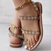 Женские сандалии на плоской подошве со стразами, туфли без шнуровки в стиле бохо, повседневные летние сандалии