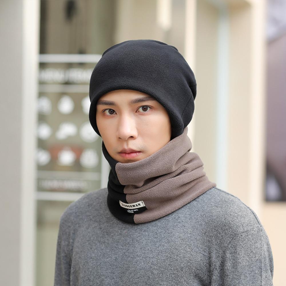 Snood Scarf Cap Set Velvet Pullover Cap Men Comfortable Men's Neck Warmer Hat Outdoors