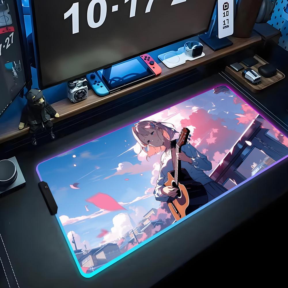 Аниме гитаристка Коврик для мыши RGB Игровой коврик для мыши Большой светодиодный коврик Настольный коврик для ПК Светящийся коврик для мыши Большие коврики для клавиатуры Настольный ковер С